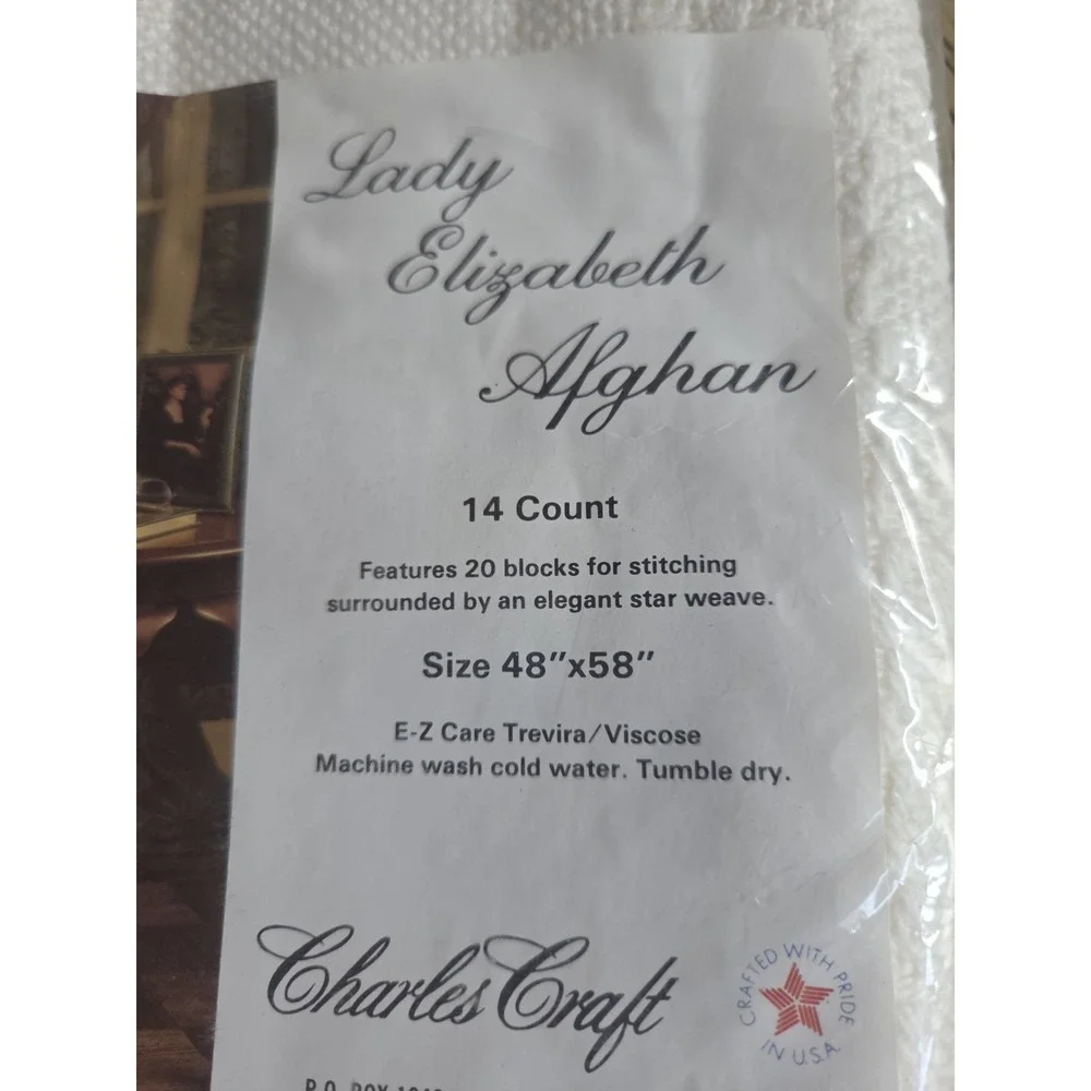 Charles Craft Lady Elizabeth Afghan 14 ct Cross Stitch Blanket Blank 48